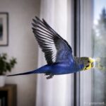 Wellensittich fliegt gegen Fenster Wellensittich fliegt auf Fensterscheibe zu.