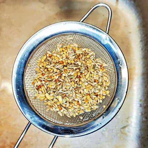 Futter im Sieb abspülen Futter im Sieb abspülen